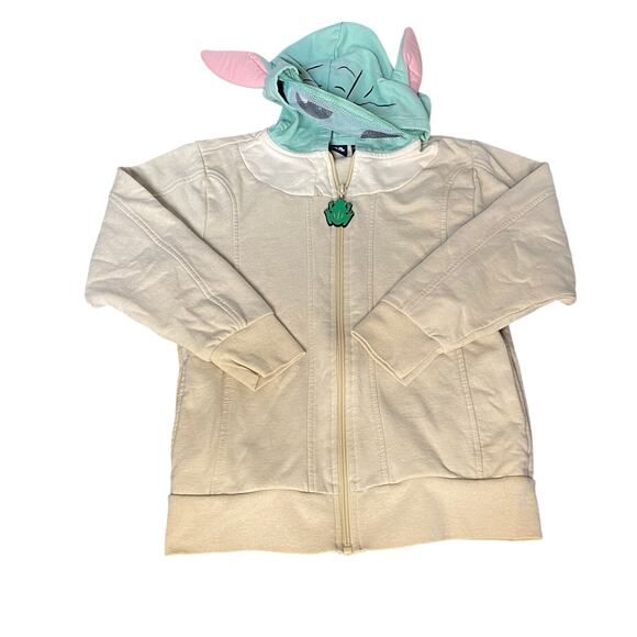 Stars Wars Yoda beige full zip hooded Yoda head sweater SIZE S - Picture 1 of 3